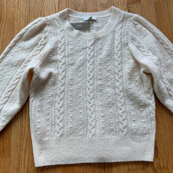 NWT! Womens J. Crew Pointelle cable-knit crewneck sweater Size L - Picture 4 of 4